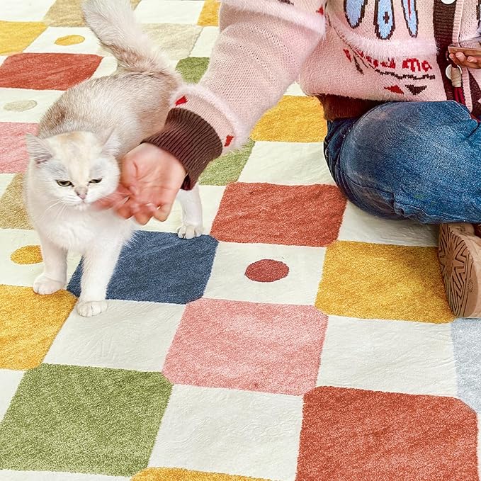 jinchan Macy 2x6 Runner Rug Kids Hallway Washable Rug Indoor Soft Non Slip Modern Diamond Carpet for Nursery Room Bedroom Kitchen Laundry Room Circus on Cream