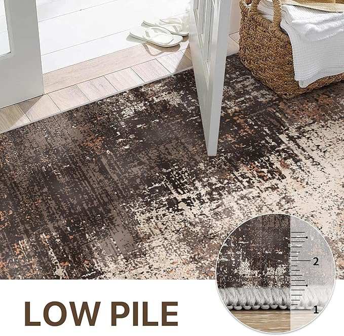 GENIMO Washable Area Rugs for Living Room, 10x12 Vintage Non Slip Rugs, Low Pile Lightweight Soft Print Rug for Bedroom, Dining Room, Home Office, Brown Orange