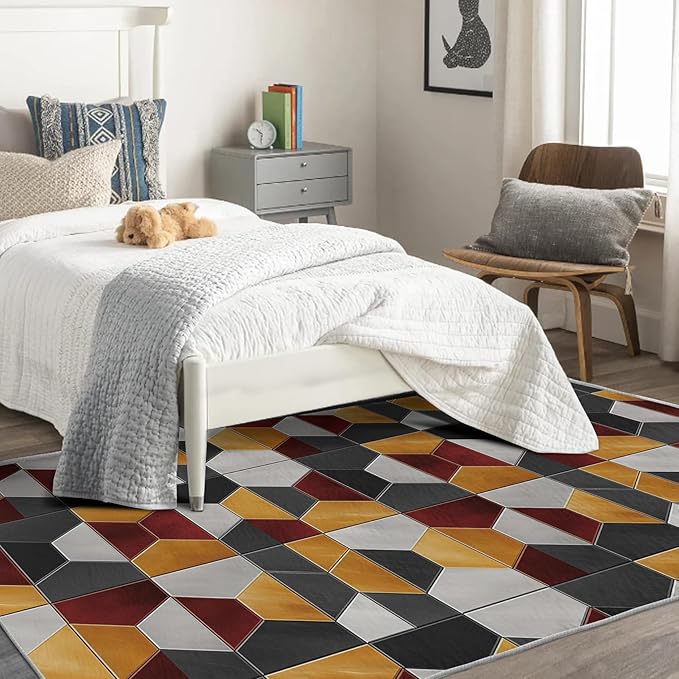 Modern Hexagon Rug, 4x6 Rug, Geometric Pattern Rugs for Entryway, Modern Large Area Rug, Washable Rug Non Slip Soft Indoor Carpet, Kids and Pets Friendly, Modern Hexagon Home & Room Decor
