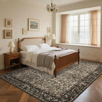 Washable Living Room Rug: 10x14 Boho Floral Soft Area Rug for Bedroom Decor - Vintage Low Pile Thin Carpet for Dining Room Non-Slip - Farmhouse Stain Resistant Rugs - Dark Brown
