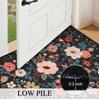 DUKINO 2x8 Runner Rug for Hallway, Washable Kitchen Runner Rug with Rubber Backing Non Slip, Low Pile Soft Boho Floral Thin Carpet for Entryway, Hallway, Bathroom, Laundry Room, Black