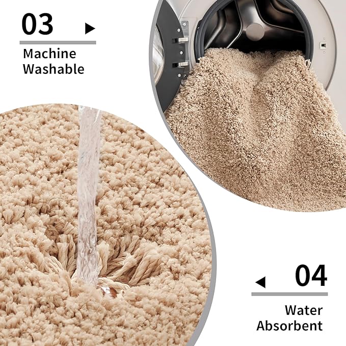 Beige Bathroom Rug 24x48 Non Slip Fluffy Bath Mat for Bathroom Floor Washable Plush Luxury Bath Rug for Tub Soft Shaggy Absorbent Shower Sink Mat