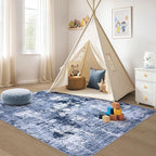 Area Rug Living Room Rugs - 4x6 Abstract Large Soft Indoor Washable Rug Neutral Modern Low Pile Carpet for Bedroom Dining Room Farmhouse Home Office - Navy Blue