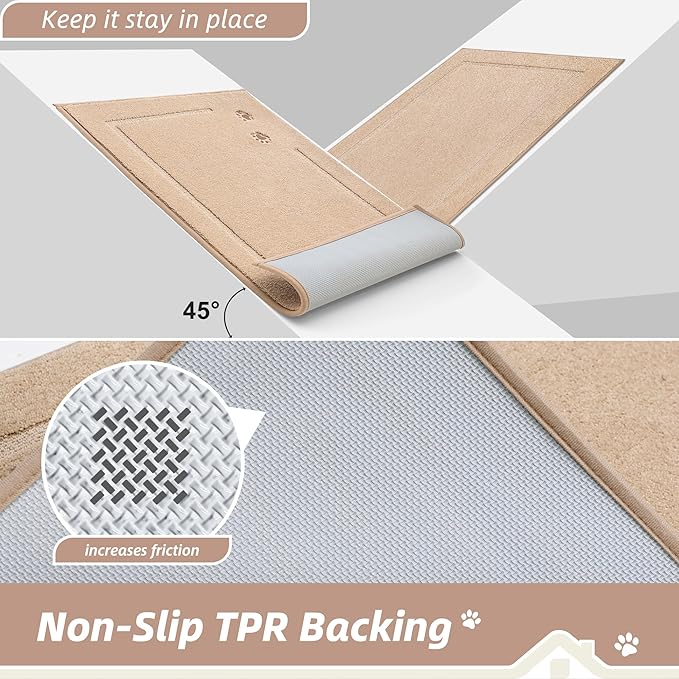 BEQHAUSE Dog Door Mat for Muddy Paws 20"x32" Dirt Trapper Absorbent Doormat Non Slip Entryway Rugs Washable Stain Resistant Welcome Floor Mat Soft Low-Profile for Front Back Door, Beige