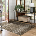 4x6 Machine Washable Area Rug for Living Room, Brown Vintage Moroccan Rug Large Non-Slip Low Pile Soft Faux Wool Carpet, Kids and Pets Friendly for Bedroom Dining Room Farmhouse Home Decor Rug