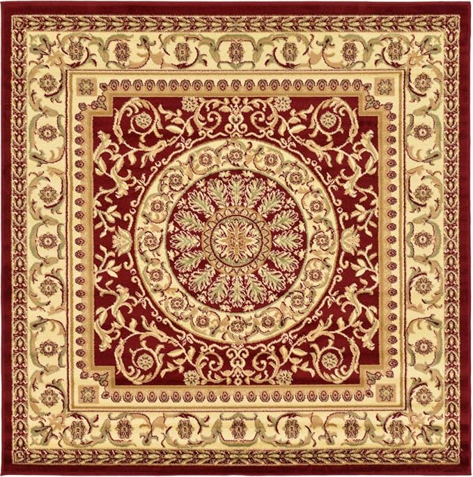 Unique Loom Versailles Collection Traditional Classic Medallion Floral Motif Area Rug (6' 0 x 6' 0 Square, Burgundy/ Ivory)