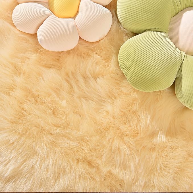 Latepis Yellow Area 5x8 Rugs Fluffy Faux Fur Washable Rug for Living Room Fuzzy Plush Rugs Luxury Home Décor, Rectangle