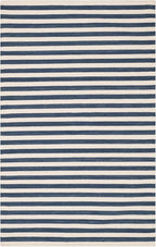 Home Conservatory Ladder Stripe Navy/Ivory Handwoven Wool 6 X 9 Feet, Blue/Ivory Stripe Pattern