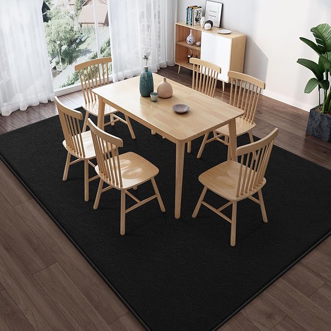 Modern Large Area Rug for Bedroom Living Room, 4x6 Feet Black Thickened Memory Foam Washable Rugs, Non-Slip Soft Minimalist Solid Indoor Carpets for Boys Girls Nursery Room Décor