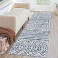 KUTA Moroccan Washable Runner Rug, 2x6 Non-Slip Vintage Blue White Boho Hallway Kitchen Rugs Ultra Soft Distressed Geometric Floor Carpet Runners for Bedroom Laundry Living Room