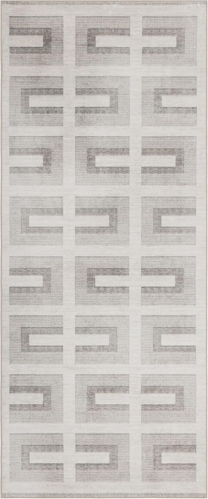 ReaLife Rugs Machine Washable Area Rug Runner - Living Room Bedroom Bathroom Kitchen Entryway Office - Non-Slip Baking Low Pile Stain Resistant Premium - Modern Geometric - Remi - Beige 2'6" x 6'