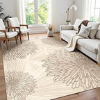 WITSHOCK 5x7 Area Rugs for Living Room: Beige Floral Washable Rugs for Bedroom Dining Room Office Nursery Modern Non-Slip Stain Resistant Low Pile Home Decor（Beige/Brown,5'x7'）