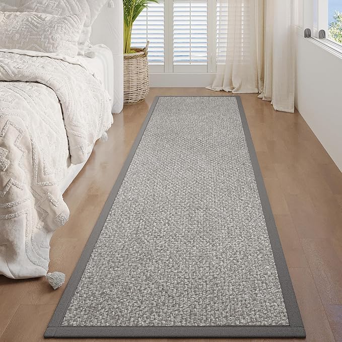 Washable Hallway Runner Rug 2x8 Jute Like Kitchen Runner Mat Rugs Non Slip, Woven Soft Entryway Farmhouse Runner Boho Floor Carpet for Indoor Laundry Hall Backdoor Bedroom Living Room, Grey