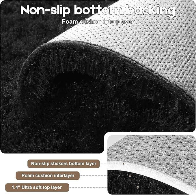 Black Area Rugs 9x12 Living Room Bedroom, Fluffy Large Rug Soft Shag Non-Slip Carpet for Kids Boys and Girls Room Dorm Home Decor (9ft x 12ft)