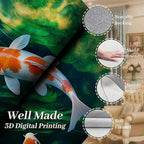 Green Pond Koi Fish Area Carpet, 4x5ft, 3D Realistic Underwater Koi Printed Carpets, Chinese Natural Landscape Soft Low Pile Rug, with Non Slip Backing Pet Friendly Rugs for Entryway