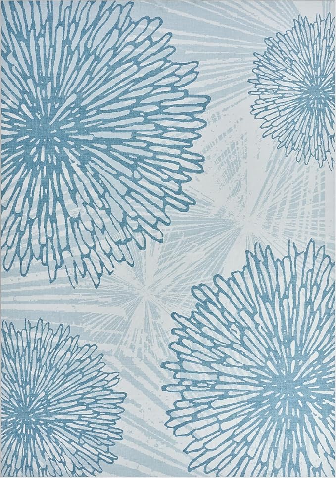 WITSHOCK 5x7 Washable Rug for Living Room,Modern Floral Distress Print Pattern Area Rugs,Stain Resistant with Non Slip Backing Carpet for Dining Room,Bedroom & Home Decor,Blue/Light Blue
