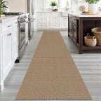 IOHOUZE Washable Runner Rug 2.6x12 Non Slip Rubber Backed Extra Long Hallway Runner Entryway Runner Indoor, Kitchen Rugs Woven Cotton Floor Carpet for Hall Stair, Orange/Tan/Brown