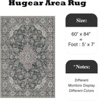HUGEAR Retro Black Area Rug 5x7 Machine Washable Living Room Rugs Distressed Vintage Floral Low Pile Carpet Bedroom Office Dining Room Laundry Room Non Slip Soft Lightweight
