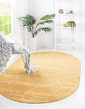 Unique Loom Trellis Frieze Collection Area Rug - Geometric (4' x 6' Oval, Yellow/ Ivory)