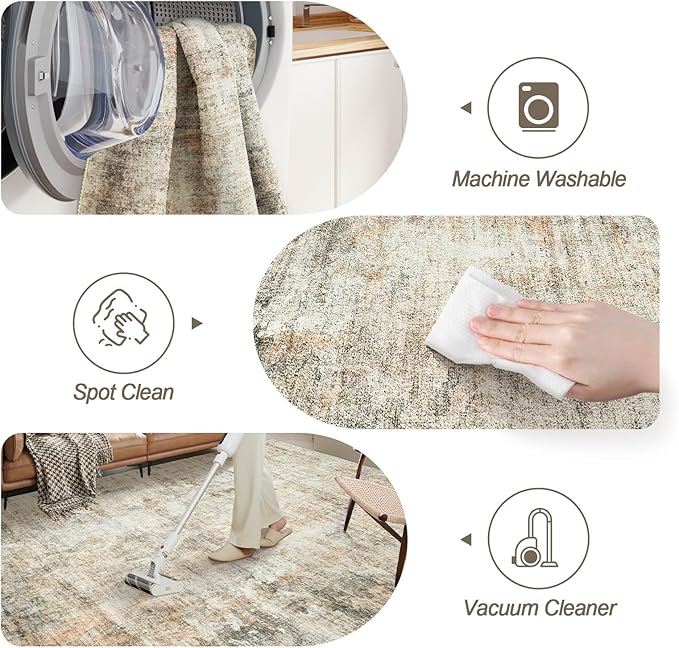 Abstract Rug 8x10 Large Living Room Rugs Neutral Modern Washable Area Rugs for Bedroom Dining Room Non-Slip Stain Resistant Foldable Thin Rug Brown Grey