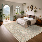 GarveeHome Boho 5x7 Area Rug for Bedroom, Floral Vintage Rugs for Living Room with Soft Low Pile, Non Slip Botanical Washable Rugs 5x7 for Dining Room Camel Carpet for Entryway Dorm Office Playroom