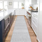 Lahome Moroccan Washable Rug Runner 2x10 Non-Slip Runner Rug for Kitchen Stain Resistant Grey Carpet Runners for Hallway 10 Ft, Modern Geometric Print Soft Floor Carpet for Bathroom Entryway Foyer