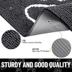 Smiry Dog Door Mat for Muddy Paws, Absorbent Dirt Trapper Non Slip Quick Dry Washable Chenille Mat for Mud Dogs, Entry Rug for Indoor and Outdoor (59x35 Inches, Dark Grey and White)