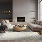 Phantoscope Geometry Collection Area Rug 5'x7' for Living Room - Washable Rug Large Boho Carpet Non-Slip for Bedroom Dining Room, Indoor Low-Pile Neutral Distressed Accent Rug, Teal Floral/Beige