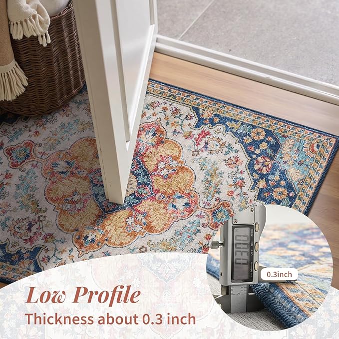 tchdio 5x7 Area Rugs for Living Room, Vintage Non Slip Washable Rug, Soft Low Pile Area Rug Large Floor Indoor Carpet for Bedroom, Dining Room, Office (Multi, 5'x7')