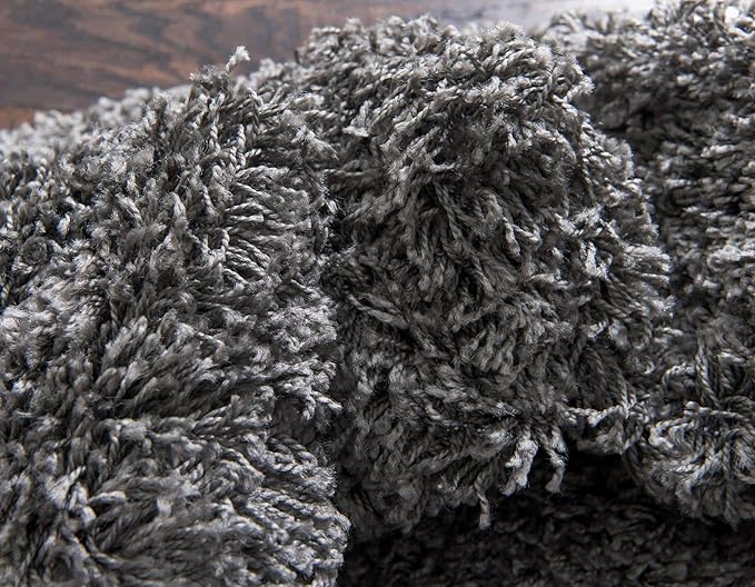 Unique Loom Solid Shag Collection Area Rug (12' 4" Round, Graphite Gray)
