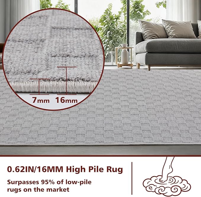 ANSSO Wool Rugs 8x10 for Living Room,80% Merino Wool and 20% Cotton Soft Tufted Area Rug with Cotton Non-Slip Backing,Large Area Rug for Bedroom Bedroom, Dining and Home Office (Deep Gray)