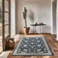 EVERGRACE Area Rugs for Living Room 3x5, Boho Floral Faux Wool Indoor Outdoor Rugs, Washable Rugs for Bedroom Entryway Dining Room Hallyway, Low Pile Floor Mat Carpet for Home Decor, Navy Blue