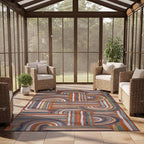 CAMILSON Indoor Outdoor Rug, Orange 6x9 Geometric Arch Striped Area Rugs for Patio and Home Areas, Easy-Cleaning Non-Shedding Living Room, Garden and Deck Washable Outside Carpet (6 x 9)