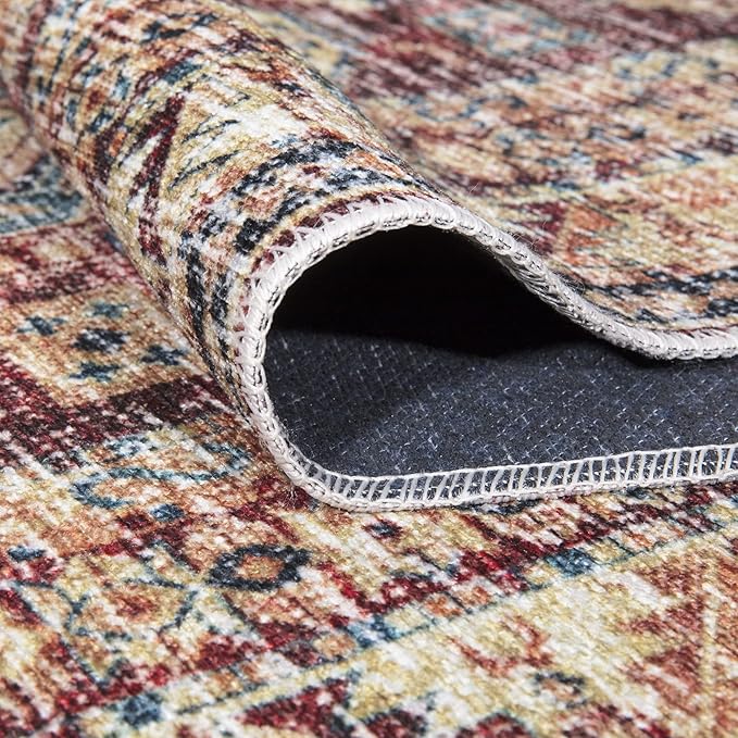 Bloom Rugs Caria Washable Non-Slip 4x6 Rug - Dark Red/Multicolor Traditional Area Rug for Living Room, Bedroom, Dining Room, and Kitchen - Exact Size: 4' x 6'