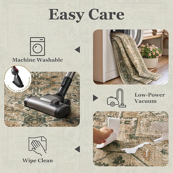 Vintage 3x6 Runner Rug Non Slip, Washable Thin Kitchen Runner, Distressed Medallion Carpet Runners for Hallway 6ft Indoor Entryway/Bedroom/Foyer/Laundry Room/Bathroom, Multi Brown/Olive