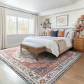 Boho Rugs for Bedroom Girls Playroom, Distressed Medallion Printed 8x10 Rugs for Living Room Kids Room Nursery, Washable Non Slip Low Pile Thin Soft Carpet Rugs Dining Room, Blue/Pale Salmon