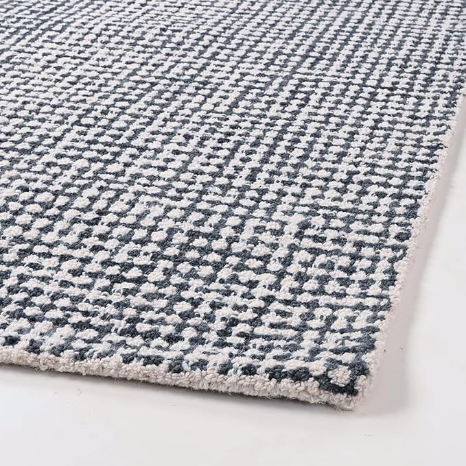 Hand-Tufted 100% Wool Pile Area Rug – Geometric Textured Grid Check Pattern – Thick and Durable Floor Carpet for Bedroom, Living Room, Kids Room, and Dining Area (Charcoal Gray, 6' x 8')