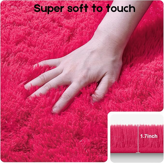 5x7 Area Rugs for Living Room, Fluffy Large Rugs for Bedroom, Soft Shag Fuzzy Non-Slip Carpet for Kids Boys and Girls Nursery Room Dorm Indoor Home Decor (Hot Pink, 5ft x 7ft)