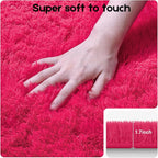 2x3 Rugs for Bedroom, Fluffy Small Area Rugs for Living Room, Soft Shag Fuzzy Carpet with 4 Non-Slip Stickers for Kids Boys and Girls Nursery Dorm Room Home Decor (Hot Pink, 2ft x 3ft)