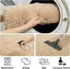 Soft Fluffy Area Rug for Bedroom, Fuzzy Shaggy Oval Throw Rugs for Bedside, Non-Slip Cozy Plush Shag Carpet for Kids Room Nursery Dorm Living Room, Beige, 2.6 x 5.3 Feet, 2 Packs