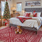 Wonnitar Moroccan Washable 5x7 Rug for Living Room, Soft Chrisrmas Rug for Bedroom, Non-Slip Stain Resistant Geometric Floor Carpet for Dining Table Kitchen Dorm (Red,5'x7')