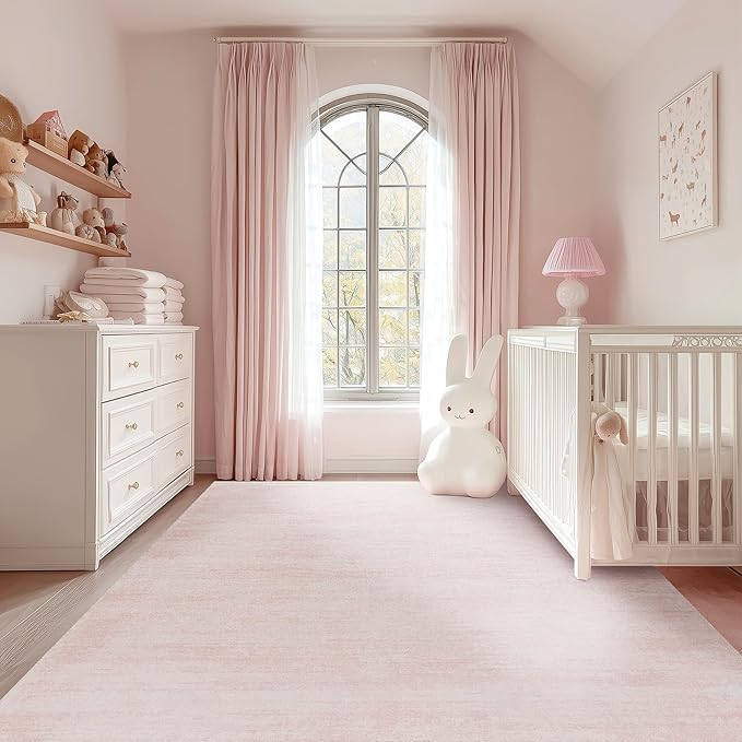 Pink Area Rugs for Bedroom,Boho Washable Neutral Baby Rug for Nursery,6x9,Blush