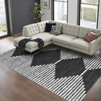 HelloTree Area Rug for Living Room 8x10 Washable Geometric Moroccan Rug Stripe Farmhouse Bohemian Minimalistic Non Slip Non Shedding Ultra Thin Soft Rug for Bedroom Office DiningRoom Nursery-Black