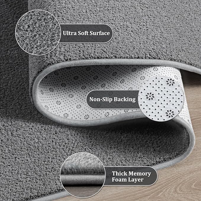 Runner Rug for Hallway, 2x8 Feet Non-Slip Washable Grey Long Area Rug Runners for Hallways Bedroom, Soft Modern Comfy Memory Foam Runner Rugs Indoor Carpet for Kitchen Entrance Living Room