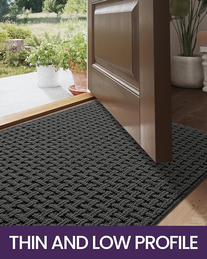 DEXI Front Entryway Door Mat Non Slip 32x48, Washable Entry Way Mats Inside Entrance Low Profile, Welcome Doormat Dirt Trapper for House Floor Home Porter Hall Backdoor Area, Dark Grey
