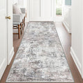 Modern Abstract Hallway Runner Rug, Beige Grey 3x8 Runner Rug, Washable Kitchen Runner Non-Slip Soft Thin Print Faux Wool Carpet for Entryway Bedroom Laundry Room Indoor