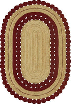 4x7 Jute Oval Rug – Kilim Style Flatweave, Natural Jute, 0.27" Thick, Solid Red Beige, Handmade Boho Rug for Bedroom, Living Room, Dining Area – Indoor Outdoor Use