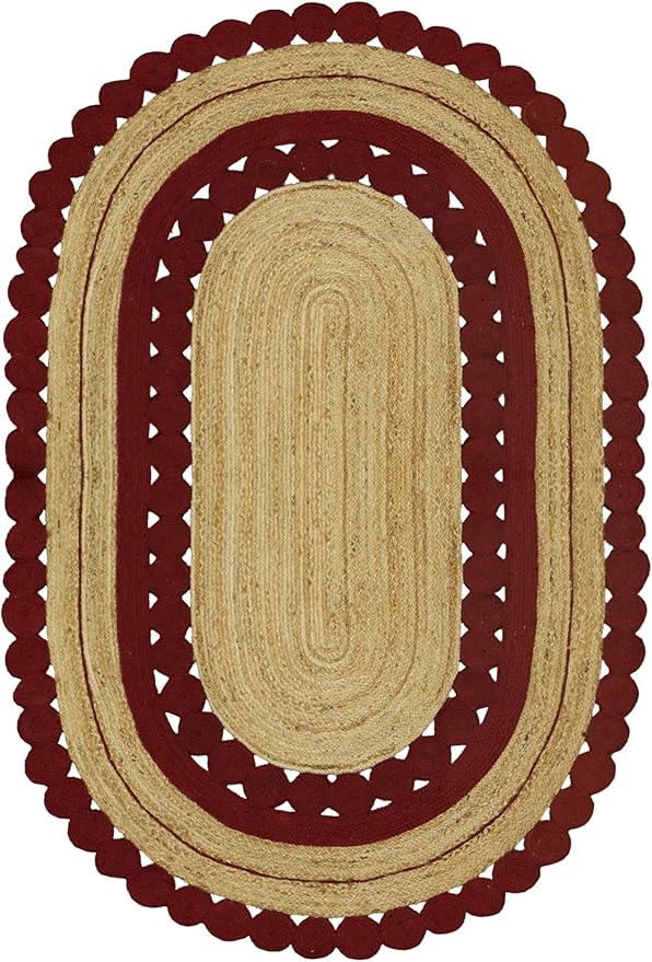 5x10 Flatweave Runner – Hand Braided Oval Jute Rug, Solid Red Beige, 0.27" Thick Kilim Flatweave, Handmade Boho Carpet for Hallway, Entryway, Indoor Outdoor Use