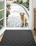LUMI Indoor Door Mat, Absorbent Non-Slip Thin Doormat, Washable Door Mats, Woven Pattern Inside Floor Mat, Ideal for Entryway, Front Door, Home Decor, 32"x48", Woven Grey
