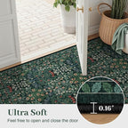 5x7 Area Rugs Living Room Rug - Floral Vintage Morris-Inspired Washable Carpet, Low Pile Non-Shedding Stain Resistance Boho Soft Carpet for Bedroom, Dining Room, Office, Farmhouse (5'x7' Dark Green)
